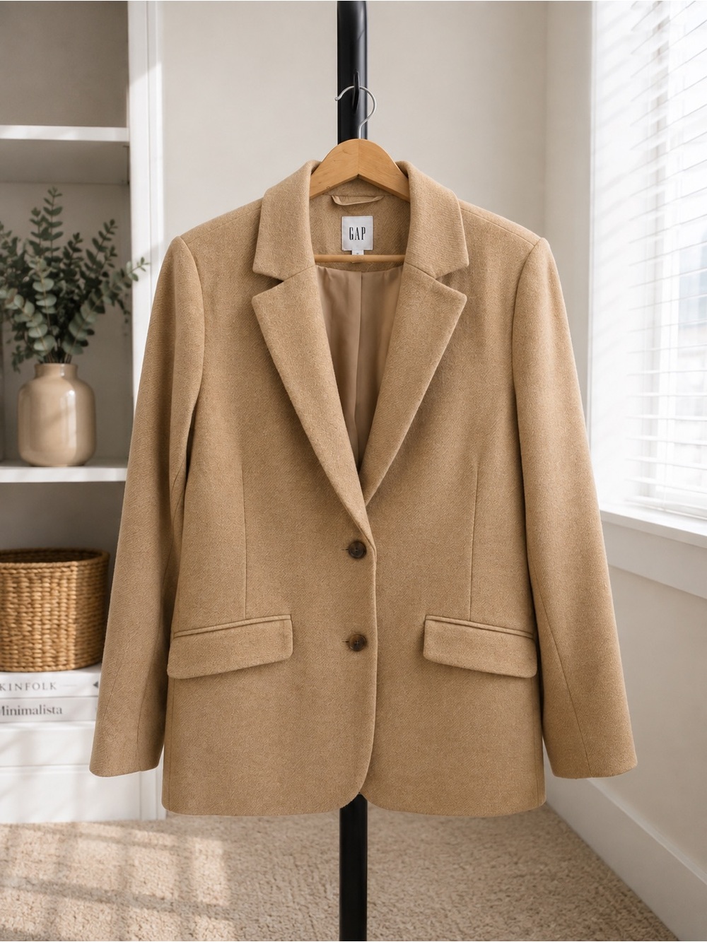 GAP Women's Beige Camel Wool-Blend Tailored Blazer